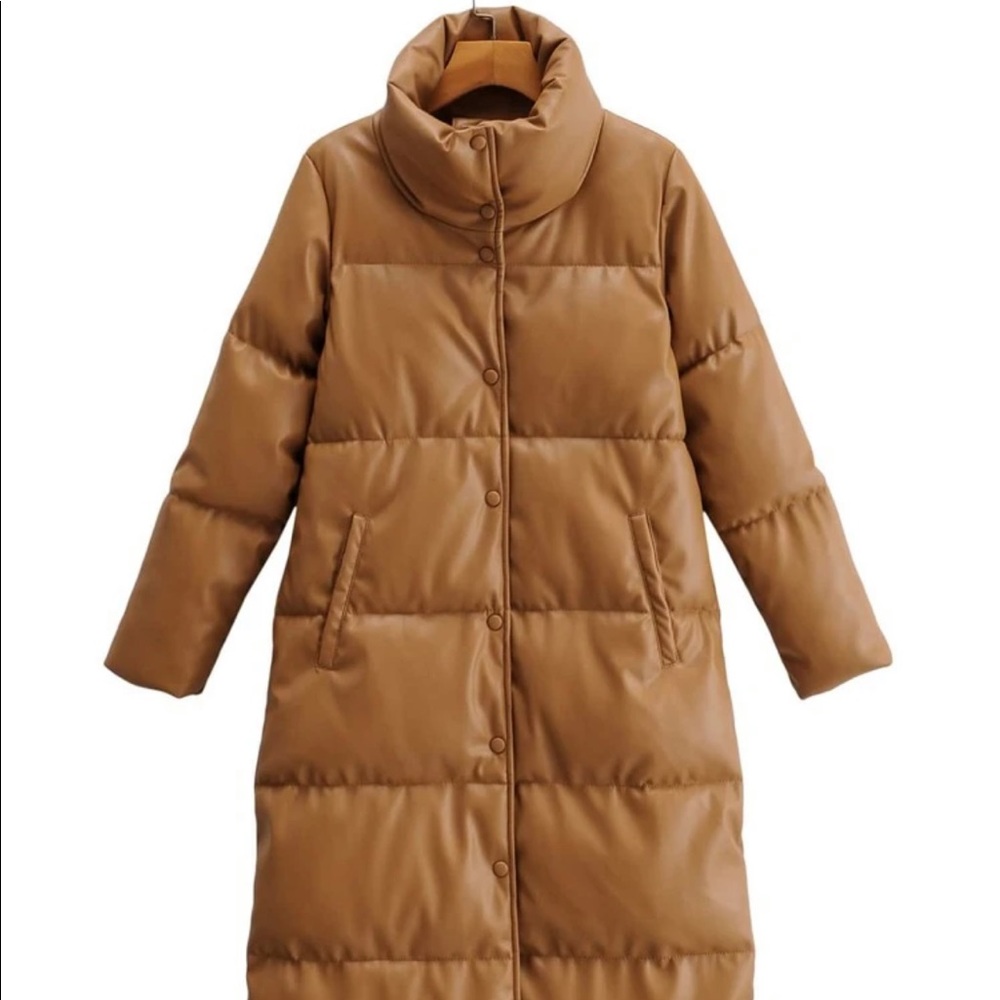 PU leather winter puffer coat